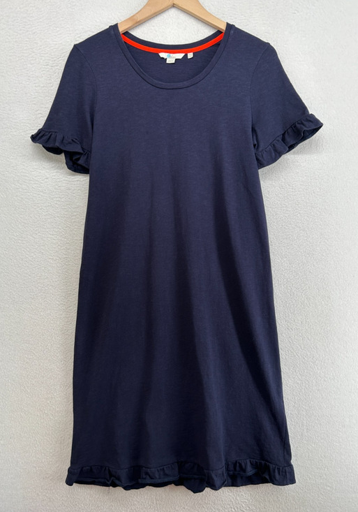 Boden Dresses & Skirts - BODEN Dress 8R Emily Slub Jersey T-Shirt Shift Ruffle Short Sleeve Cotton Blue